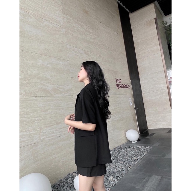 Set áo vest blazer đen ngắn tay
