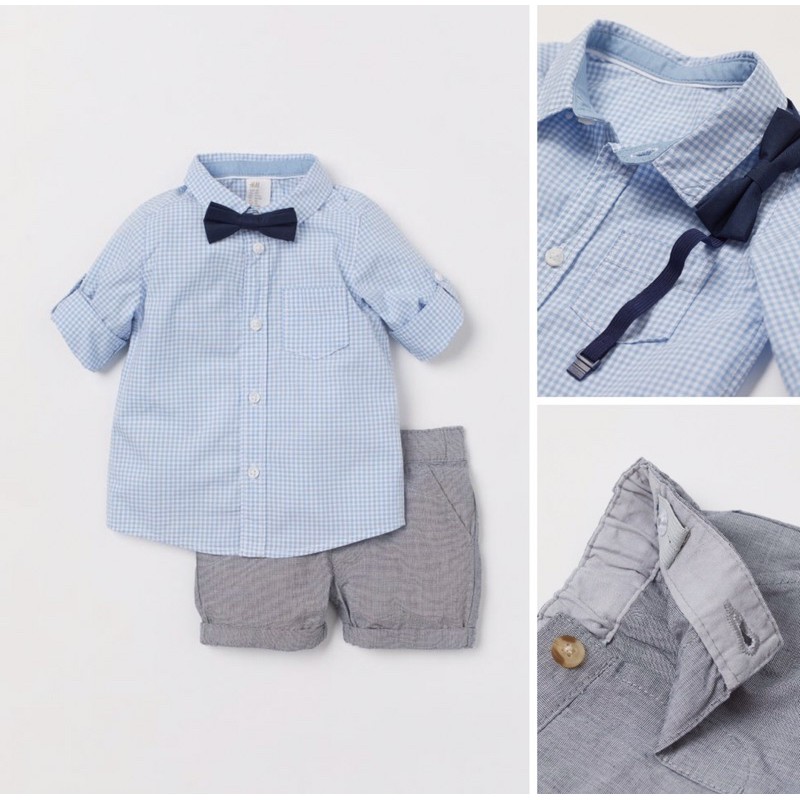 Set công tử 3ct áo quần và nơ săn Uk cho bé trai sz 3-4y