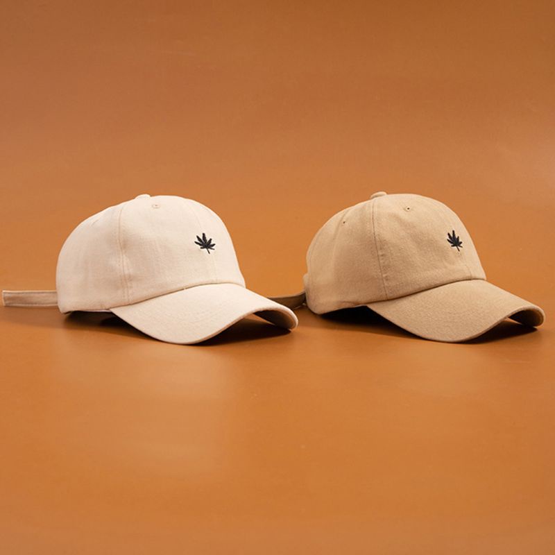 Mũ Lưỡi Trai Chất Liệu Cotton Màu Trơn Thêu Họa Tiết Chiếc Lá Thời Trang Cho Nam Và Nữ