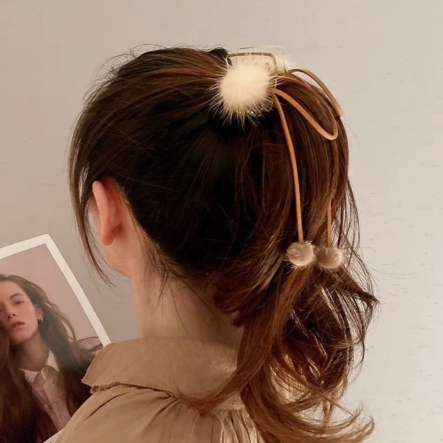Kẹp tóc nơ phối lông tua rua phong cách Hàn Quốc dành cho nữ