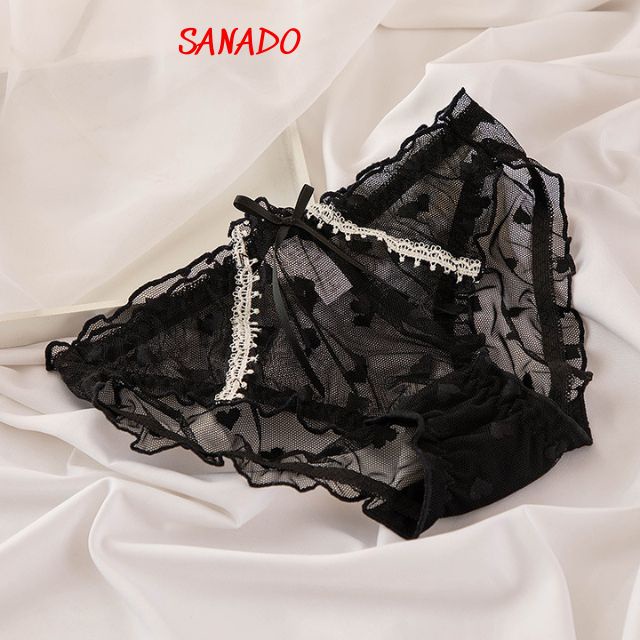 (QL04) quần lót nữ cao cấp quần chíp nữ ren lưới xuyên thấu viền bèo tim xinh - Sanado