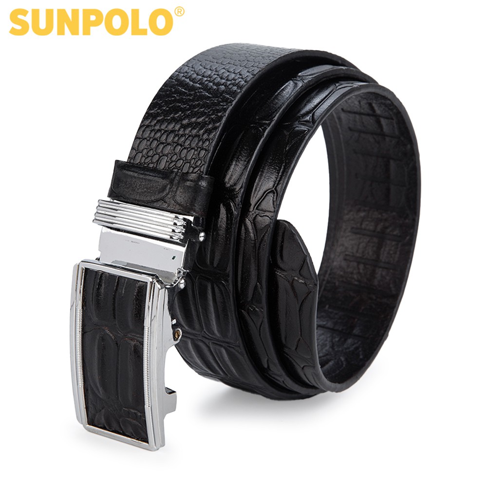 Thắt Lưng Nam Da Bò Khóa Cài Cao Cấp SUNPOLO Đen - BSAL02