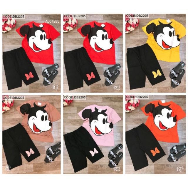 Set bộ thun ngố áo tay lỡ quần lỡ ôm in hình chuột Mickey