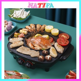 Bếp lẩu nướng 2in1Hàn Quốc 42cm có đường thoát dầu thừa điều chỉnh nhiệt độ chức năng lẩu và nướng độc lập