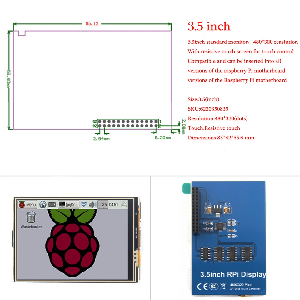 Raspberry pi 3.2/3.5/5 inch touch LCD display module Support Raspberry Pi 2/3 B+ 3B+