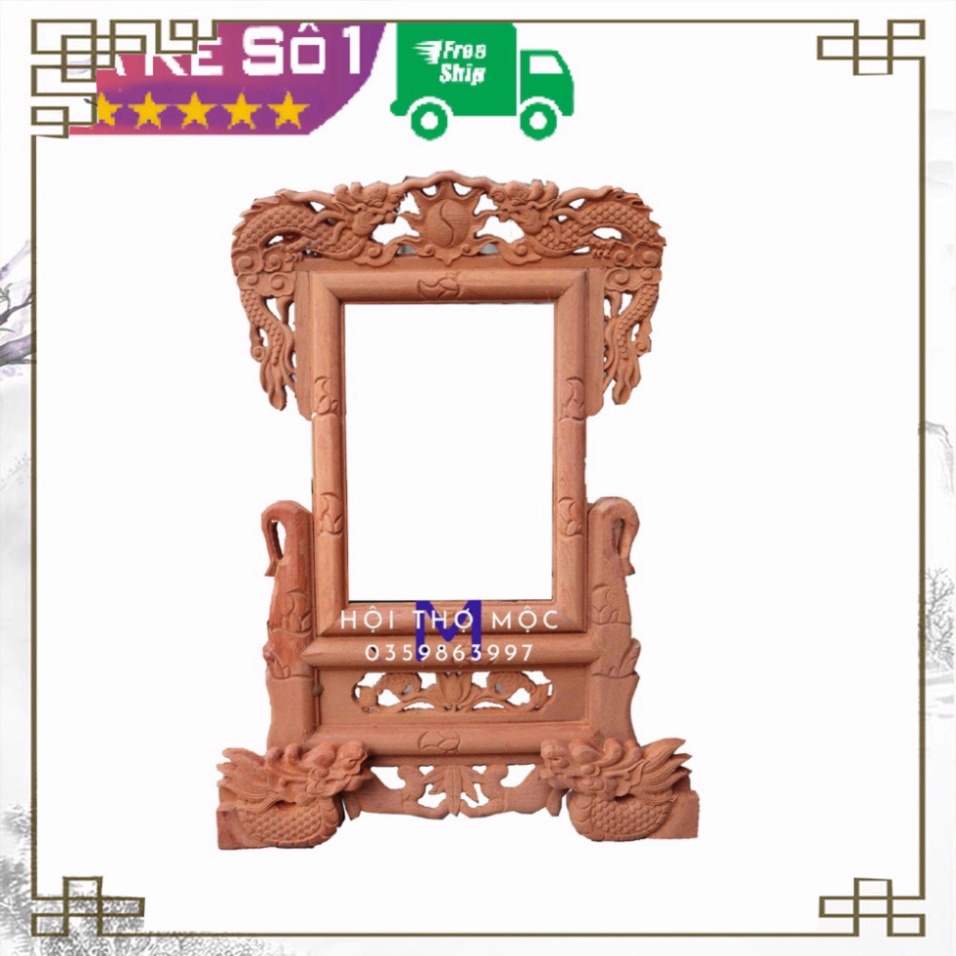 (Giá Rẻ)Khung ảnh bàn thờ song long rồng đơn gỗ hương