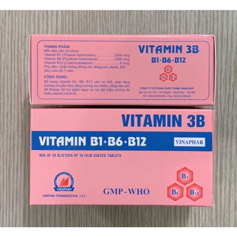 VITAMIN 3B  Vinaphar - Hộp 100 viên nén  -Hỗ trợ cải thiện tình trạng thiếu hụt vitamin nhóm B