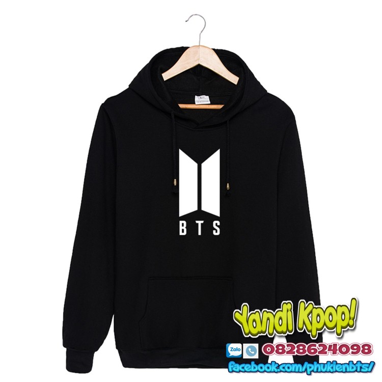 Áo Hoodie BTS Korea Màu Đen, In Logo, Chữ Kpop