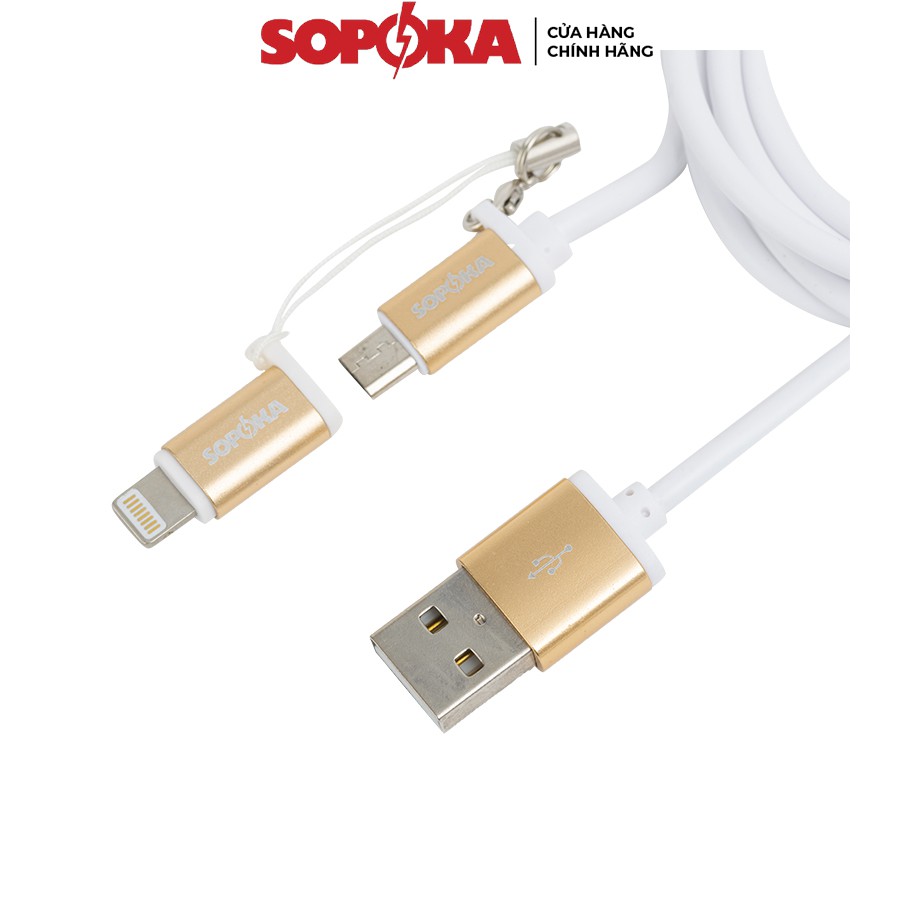 Cáp sạc đa năng SOPOKA DQ03 tích hợp chân Lighting, Micro USB chính hãng dây 1M