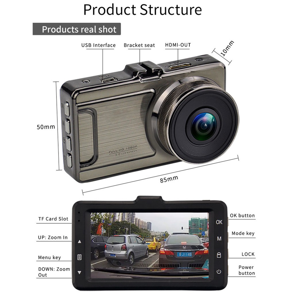 Máy quay hành trình Full HD 1080P DVR màn hình 3" góc chiếu rộng 170 độ có mắt nhìn đêm | BigBuy360 - bigbuy360.vn