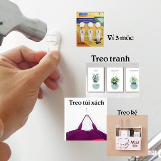 Vỉ 3 Móc treo tường SIÊU CHỊU LỰC không cần khoan tường