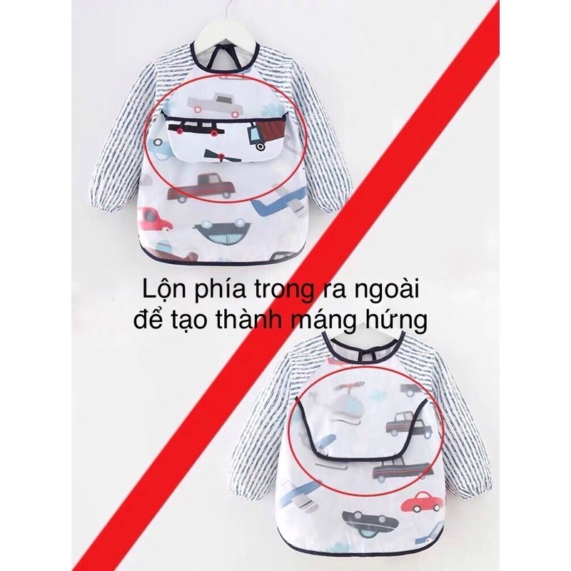 𝐒𝐡𝐨𝐩 𝐌𝐞̣ 𝐁𝐨𝐛 𝟖𝟔 - Áo yếm chống thấm dài tay cotton 2 lớp có máng hứng ngang ngực thông minh