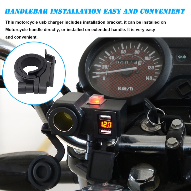 Ổ Cắm Sạc Hai Cổng USB Có Màn Hình Hiển Thị Điện Áp Cho Xe Hơi Xe Máy Tàu Thuyền ATV 12V