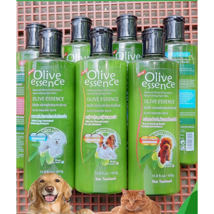 OLIVE 450ml Sữa tắm chó mèo- Dầu tắm chó mèo tinh dầu ô liu (4 loại) Dầu gội đầu chó mèo