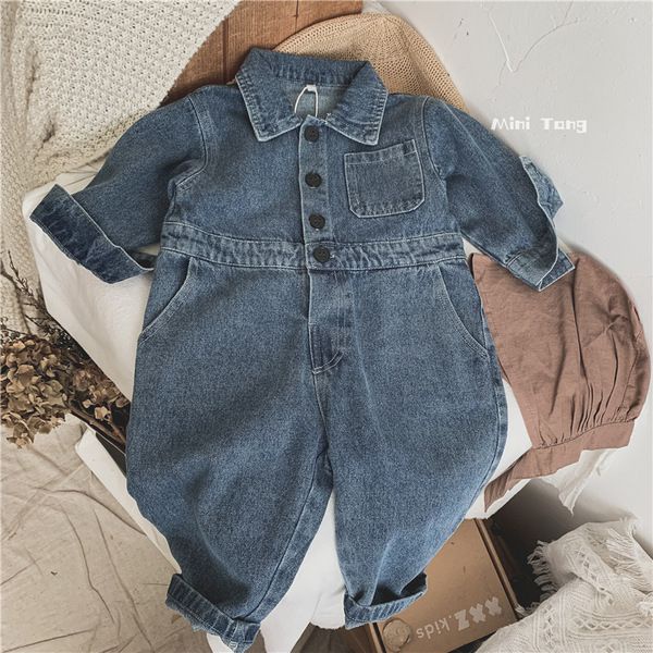 Hàng Có Sẵn Áo Liền Quần Denim Tay Dài Phong Cách Đường Phố Nhật Bản Hàn Quốc ~ Phong Cách Hàn Quốc Cho Bé Trai Và Bé Gái