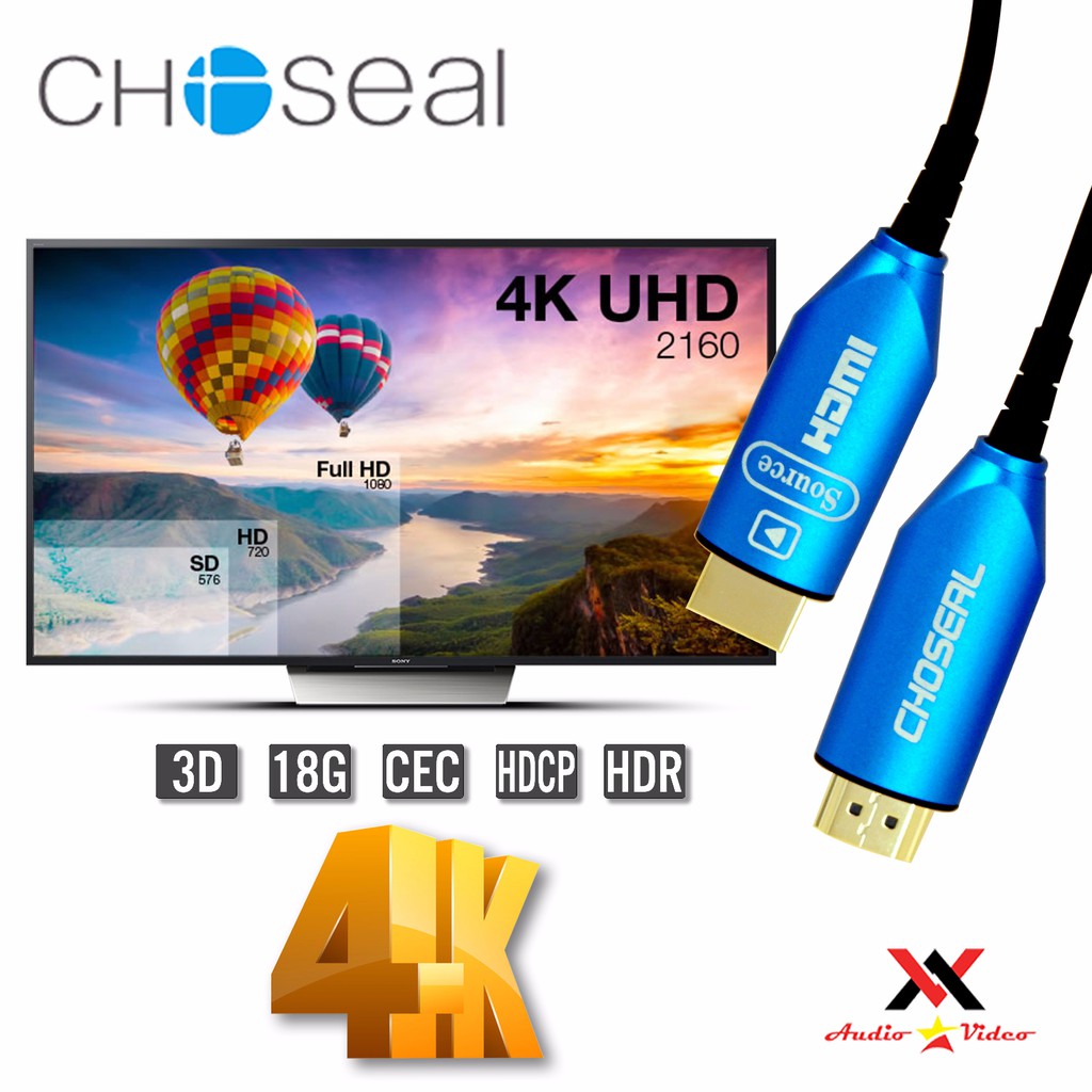 Dây Cáp HDMI Choseal 2.0/4K Cao Cấp Truyền Dữ Liệu Tốc Độ Cao Loại Tròn Dài 30m, 50m Dùng Cho Công Trình Bảo Hành 2 Năm