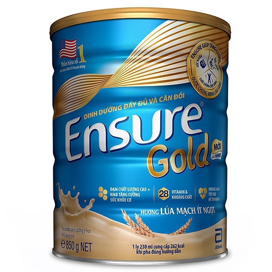 Sữa Bột  Ensure Gold Hương Lúa Mạch Ít Ngọt 850g