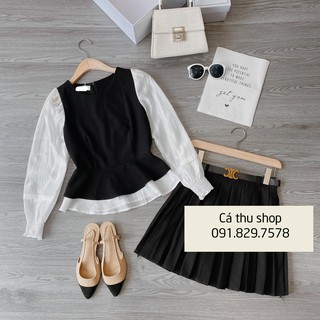 Áo peplum phối tay