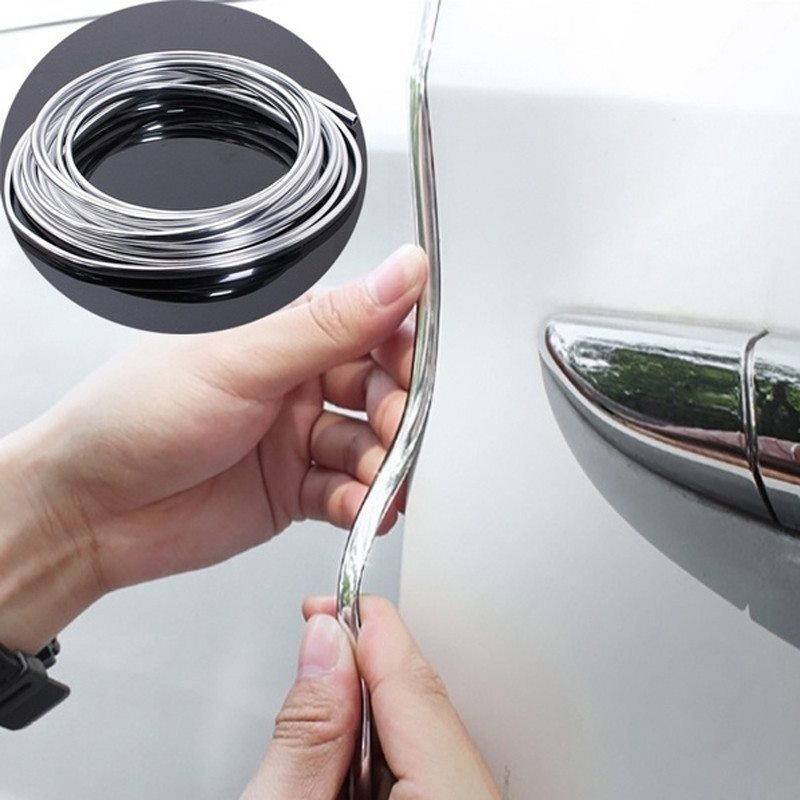 Cuộn Dây pvc 5M Chống Va Chạm Chống Trầy Xước Màu Bạc Trang Trí Viền Cửa Xe Hơi