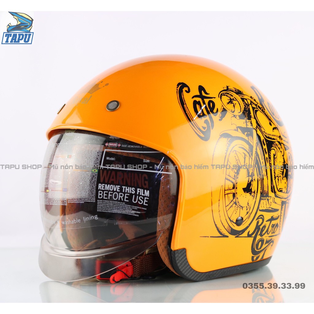 [CHÍNH HÃNG] MŨ BẢO HIỂM 3/4 ROYAL M139 KÍNH ÂM VÀNG TEM Cafe Racer