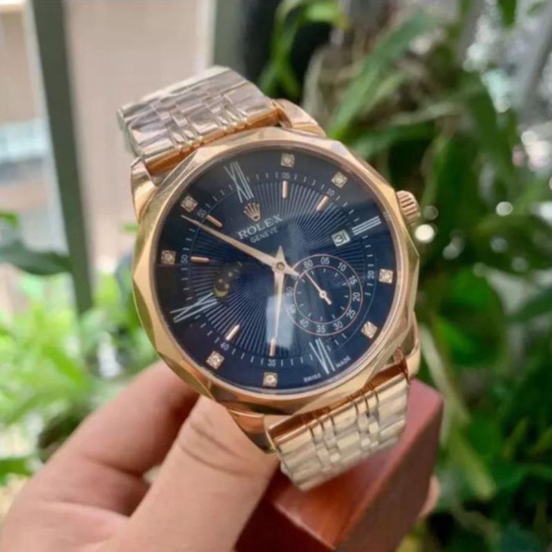 Đồng hồ Nam máy nhật, mẫu 3 kim mặt số đính đá, mặt xanh viền vàng,dòng cơ Automatic size 40mm , Đồng hồ thật giá trị th