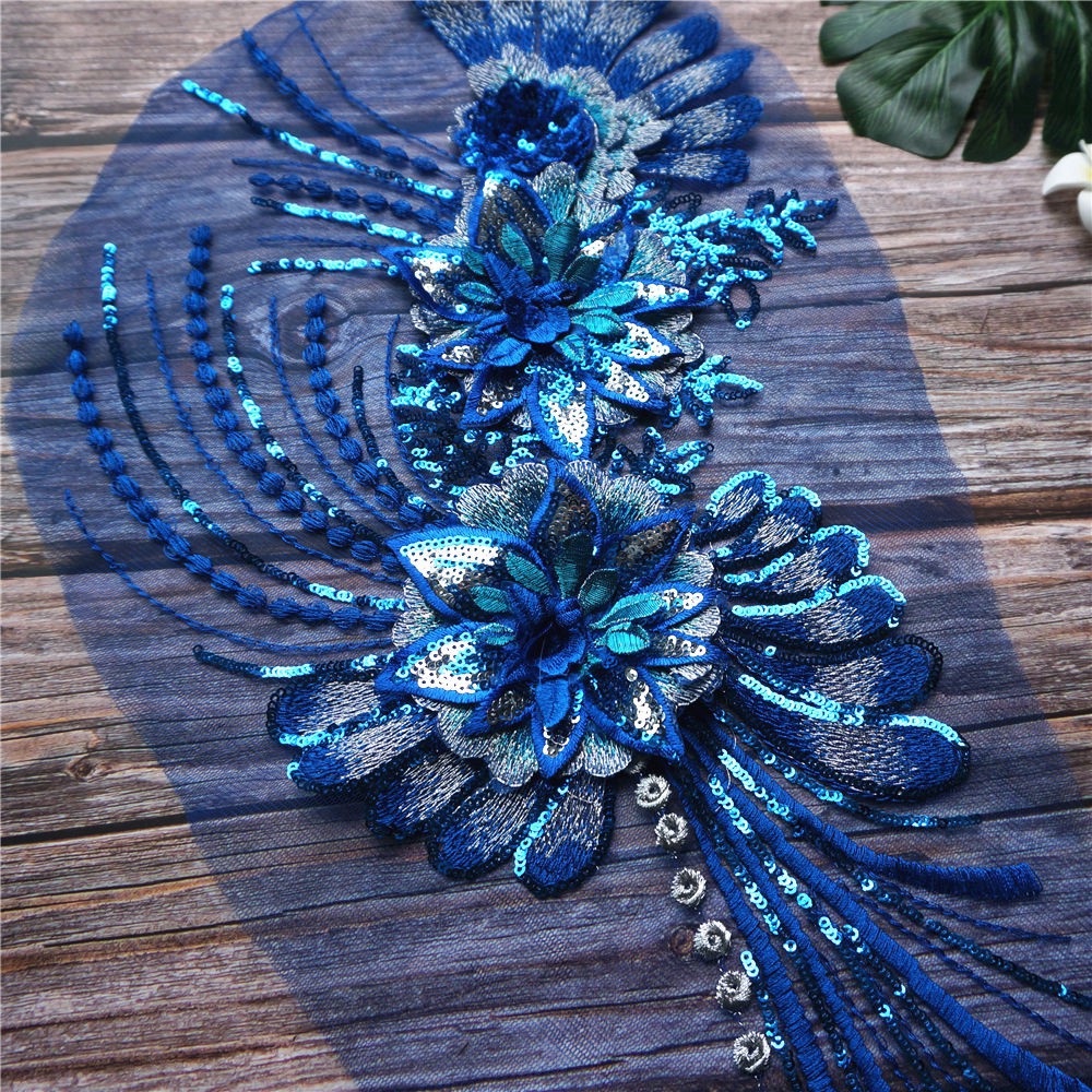 Miếng Vải Ren Thêu Hoa Đính Kim Sa Lông Vũ Cổ Áo Cưới Cho Cô Dâu