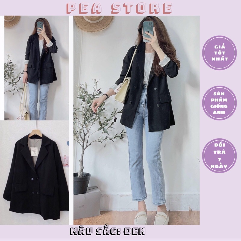 Áo vest blazer trơn đen 2 lớp túi nắp - Áo blazer trơn đen Hàn Quốc 2 lớp, Áo vest nữ đen 2 lớp [Ảnh thật/Sẵn]