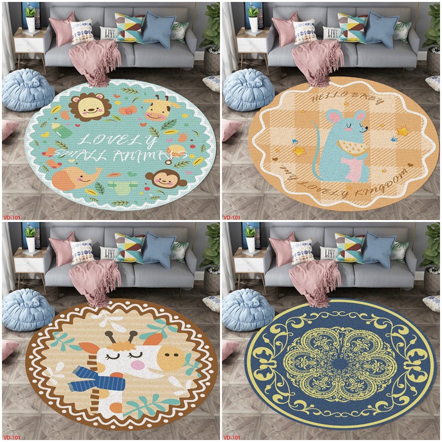 Thảm Trải Sàn Bali hình tròn (1m x 1m) Trải Sàn Trang Trí Cao Cấp  - ( Mặt Sau đế cao su Chống Trơn Trượt)