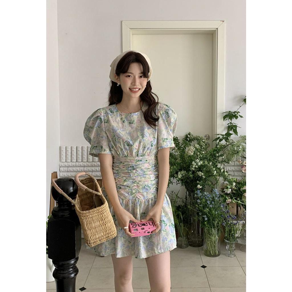 Đầm Hoa Lưng Cao Ống Tay Phồng Thời Trang Pháp Kiểu Retro Quý Phái 64212