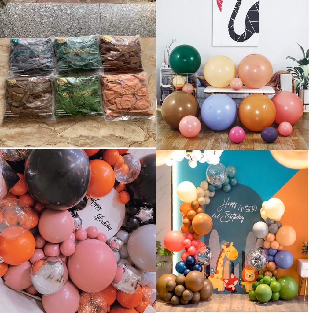 (Video Review) Bóng Bay 24 inch Tông Màu Châu Âu - Nâu - Xanh Match - Xanh Bạch Đàn 50cm