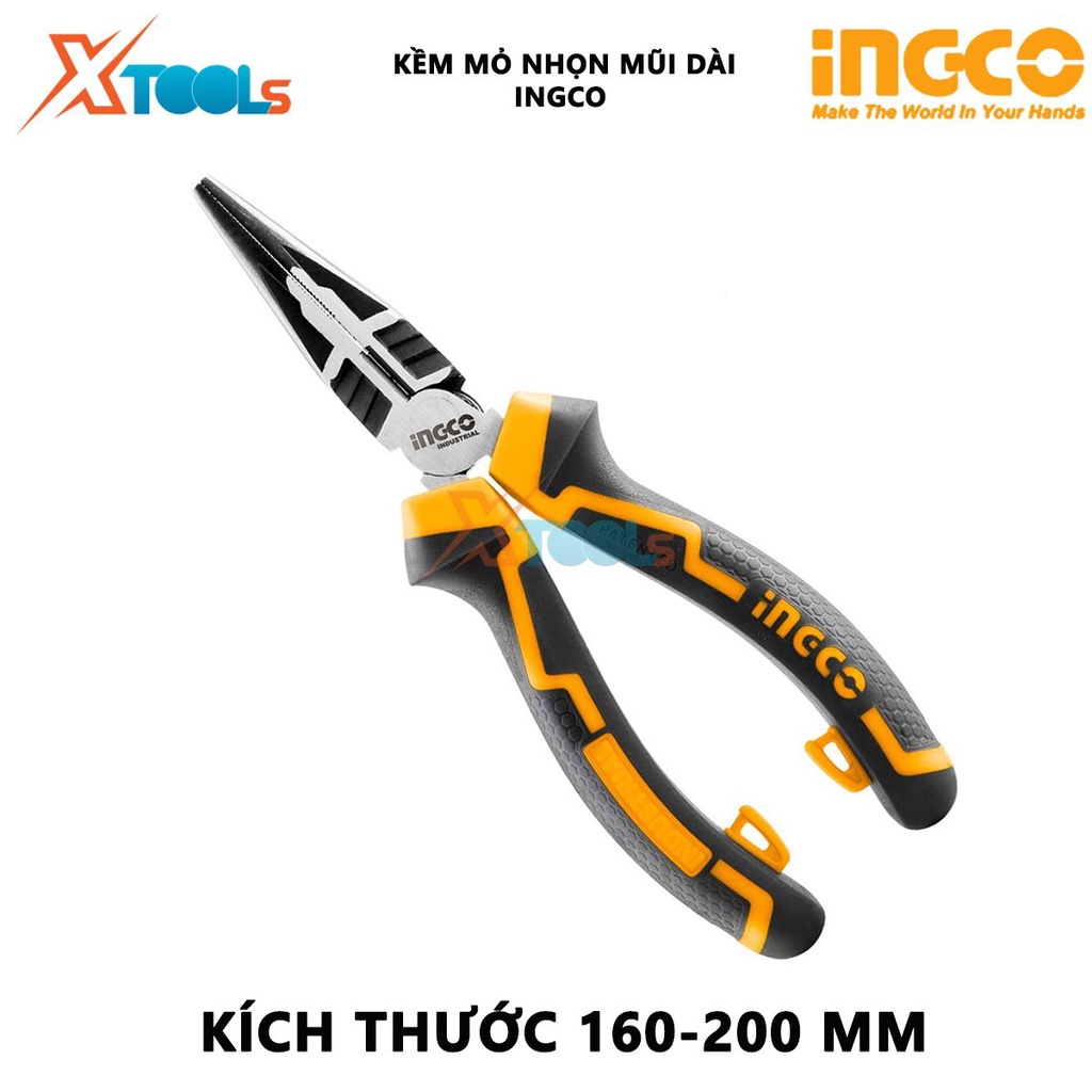 Kềm Mũi Nhọn Mỏ Dài INGCO | Kìm cắt công nghiệp Kích thước 6 inch/160mm -  8 inch/200mm Đầu kềm được đánh bóng và chống