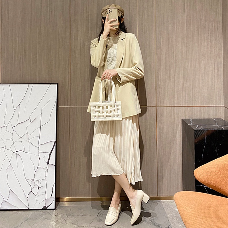 Giày Lười Da Mềm Gót Dày Mũi Vuông Phong Cách Hàn Quốc Đơn Giản Dành Cho Nữ Size 34-40