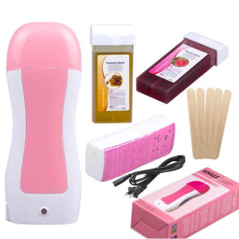 Combo Máy wax lông mini Depilatory cao cấp màu hồng + Sáp thanh Tặng giấy wax