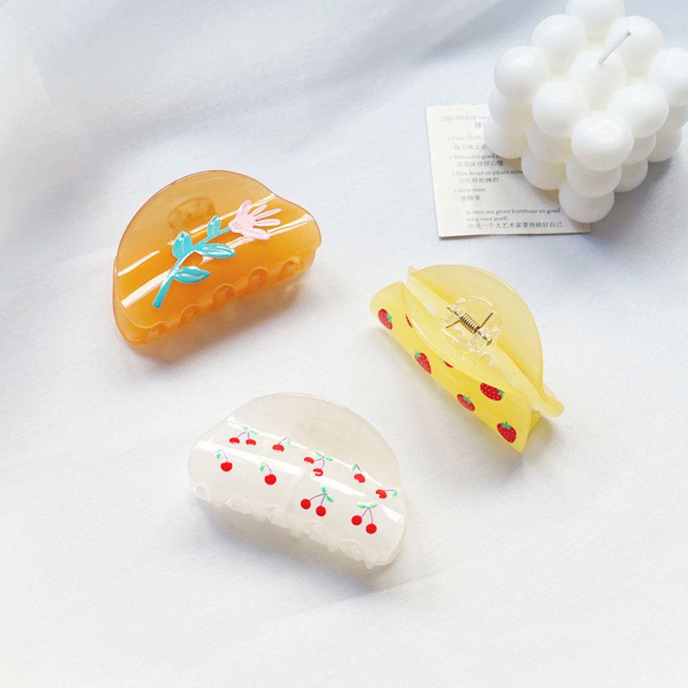 Kẹp Tóc Acrylic Họa Tiết Hình Học / Dâu Tây / Cherry Dễ Thương Phong Cách Hàn Quốc WMES15H