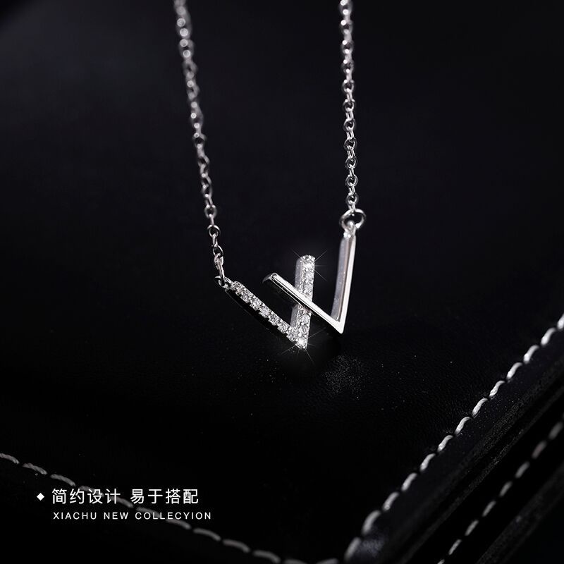 Vòng cổ Mạ Bạch Kim Mặt Chữ V Đính Đá Thời Trang Hàn Quốc