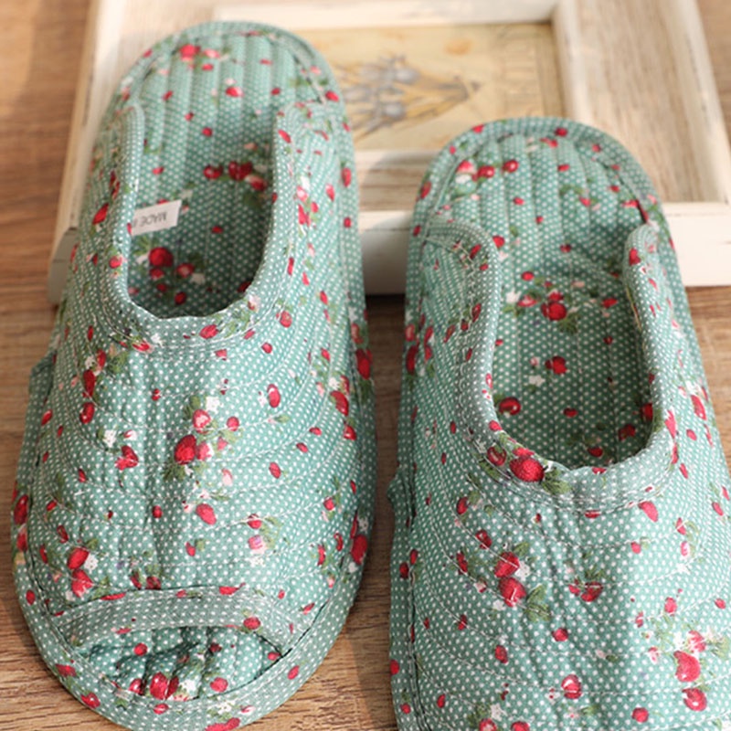 1 Đôi Dép Cotton Đi Trong Nhà Đế Bằng Chống Trượt In Họa Tiết Hoa Xinh Xắn Thời Trang