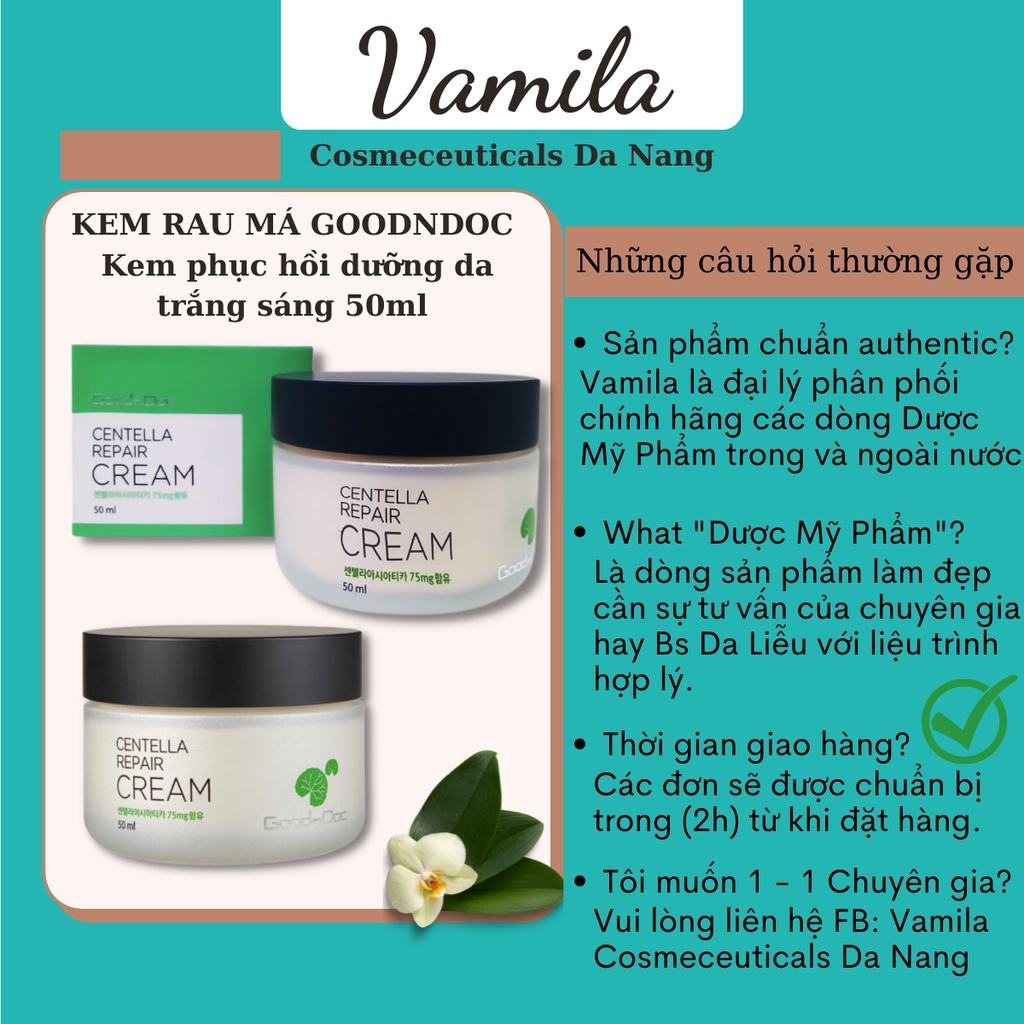 Kem Rau Má Dưỡng Ẩm GoodnDoc 50ml Chính Hãng Phục Hồi Dưỡng Da Trắng Sáng Centella Repair Cream - Vamila Cosmeceuticals