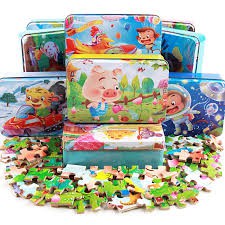 Ghép hình 60 miếng bằng gỗ đựng trong hộp sắt loại một to đẹp cho bé