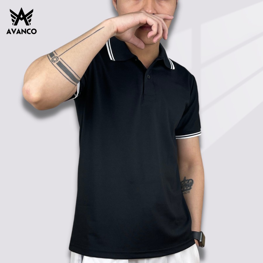 Áo polo nam thể thao trơn phối viền cổ và tay chất vải cá sấu Full size 90kg AVANCO