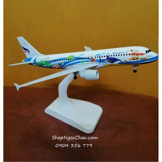 Mô hình máy bay tĩnh Airbus A320 Bangkok Air 20cm có bánh xe