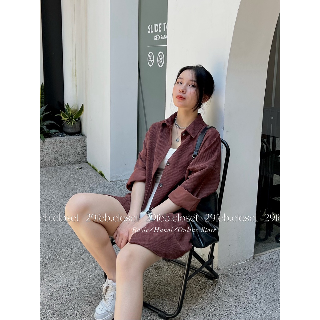 [Ảnh thật/Video] Áo sơ mi nhung tăm oversize dài tay - 29feb.closet - A75