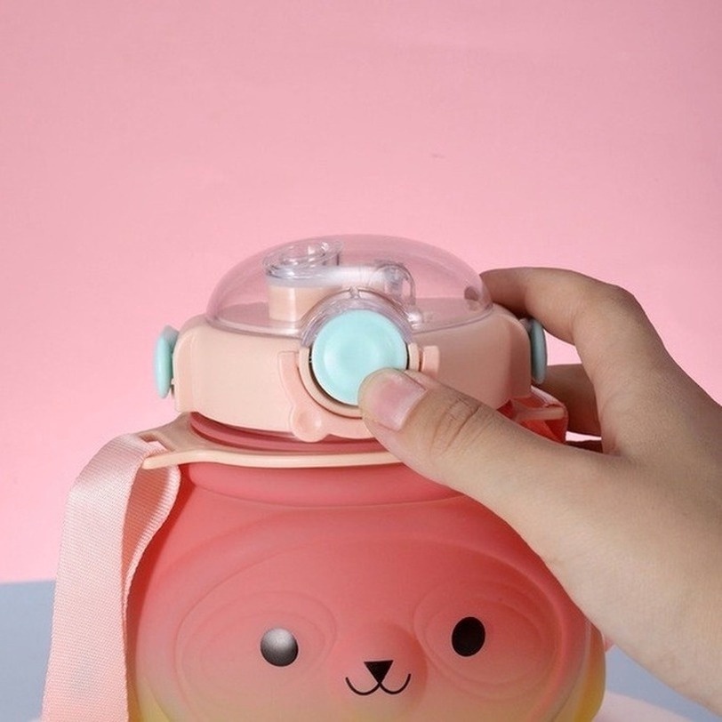 Bình nước con Gấu Hoạt Hình 1000ML Dễ Mang Theo Màu Gradient Có Ống Hút Dành Cho bình nước cho bé