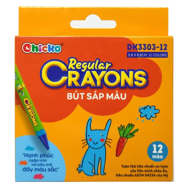 Bút Sáp Màu Chicko Regular Crayons - 12 Màu - DK3303-12 - CHICKO