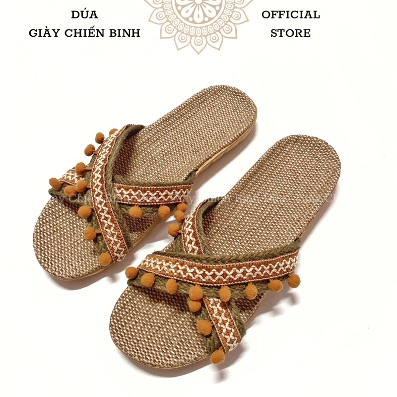 Dép Cói Quai Chéo Tua Rua Làm Thủ Công, Dép Đi Biển