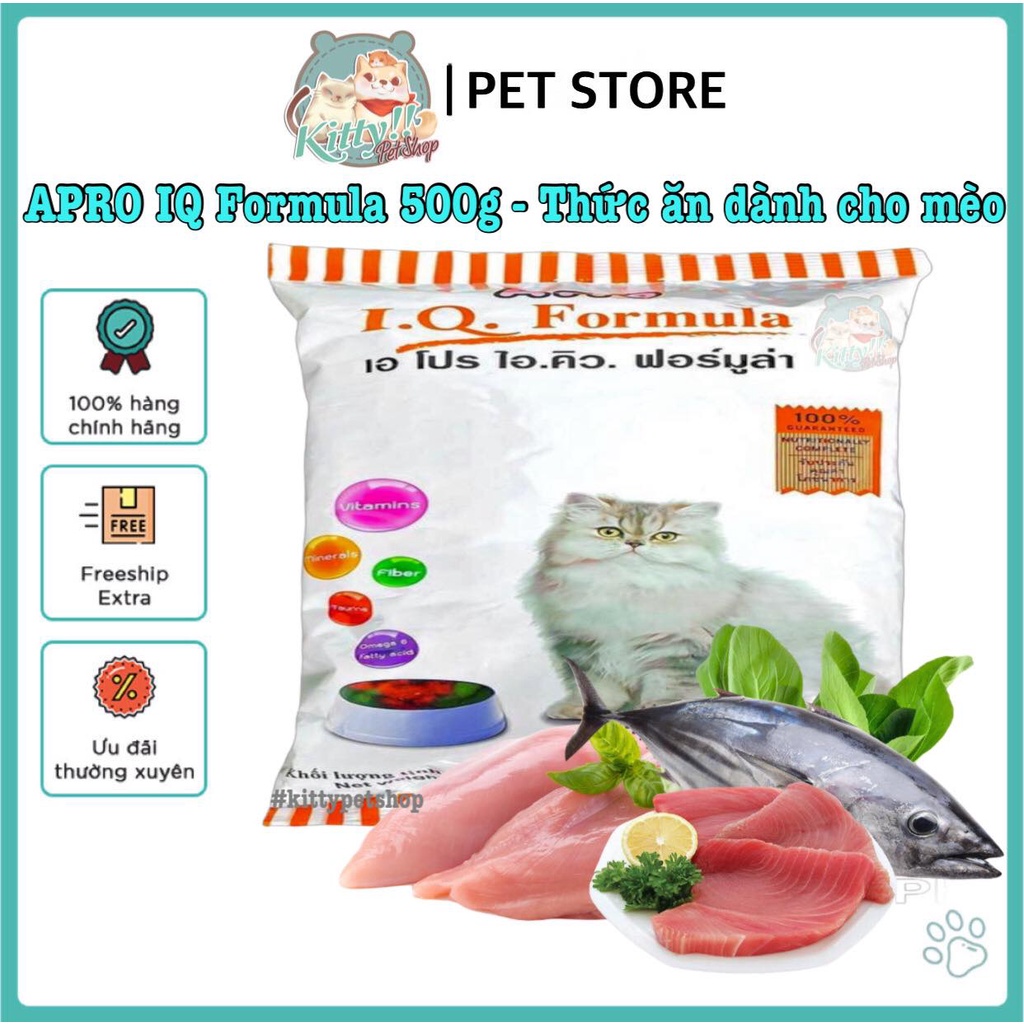 Thức ăn hạt  Apro IQ Formula dành cho mèo 500g - thức ăn hạt dinh dưỡng, thơm ngon cho mèo - Kitty Pet Shop Bmt