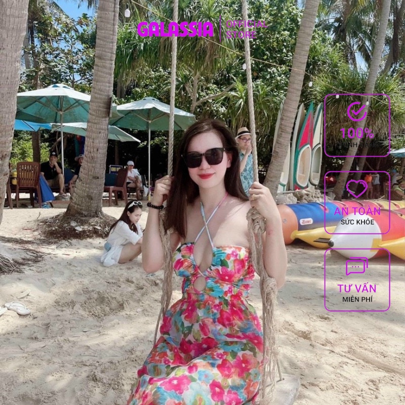 Bikini 1 mảnh đồ bơi nữ liền thân  kín đáo hoa nhí chân váy bồng bềnh đi du lịch GALASSIA