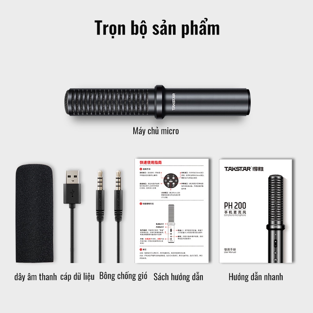 Mic Thu Âm Livestream Hát Karaoke Trên Điện Thoại Takstar PH 200 Chính Hãng Cao Cấp Bảo Hành 1 Năm