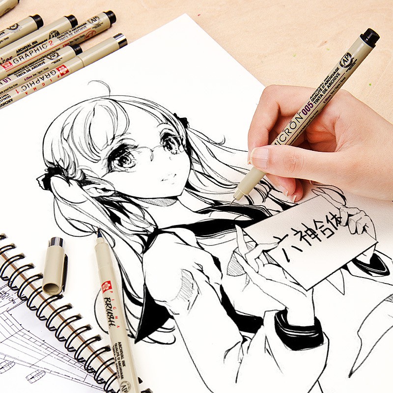 SeamiArt Bút Vẽ Sakura Mực Màu Đen Chống Thấm Nước 9 Đầu Tùy Chọn