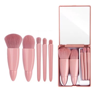 Set 5 cọ trang điểm thiết kế nhỏ gọn tiện dụng HỌP HỒNG KÈM GƯƠNG