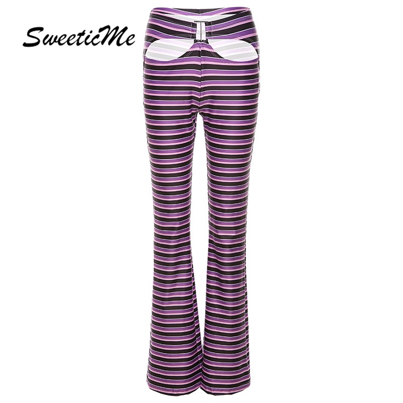 Quần Ôm Eo Cao Viền Sọc Khoét Lỗ Hàng Mới Cho Nữ